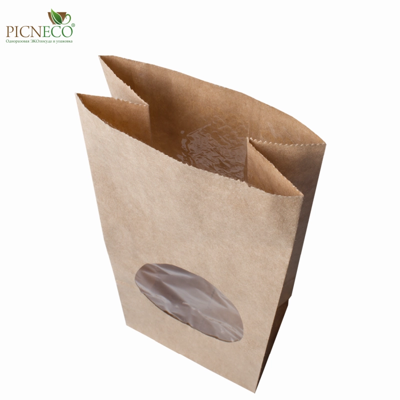 товар Крафт пакет с окном 50 мм, ламинированный, прямоугольное дно, 80*50*170 мм KPRL08